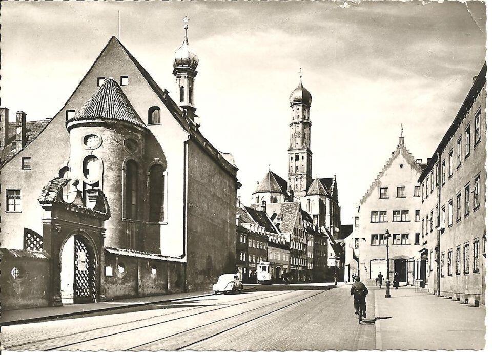 Historische Postkarte mit Blick von St. Margareth auf St. Ulrich und Afra